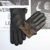New men's deerskin driving gloves leather corrugated winter thickening warm imitation rabbit fur lining straight gloves autumn