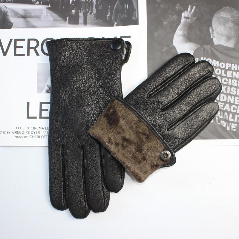 

Новые мужские перчатки для вождения из оленьей кожи, кожаные гофрированные зимние утолщенные теплые с подкладкой из искусственного кроличьего меха, прямые перчатки, осень 12