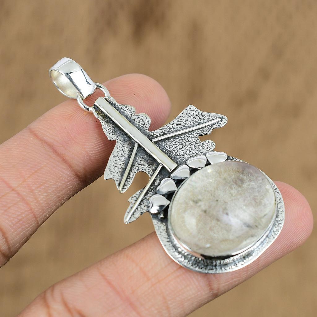 Natural Garden Quartz Gemstone Jewelry 925 Sterling Silver Pendant For Girls