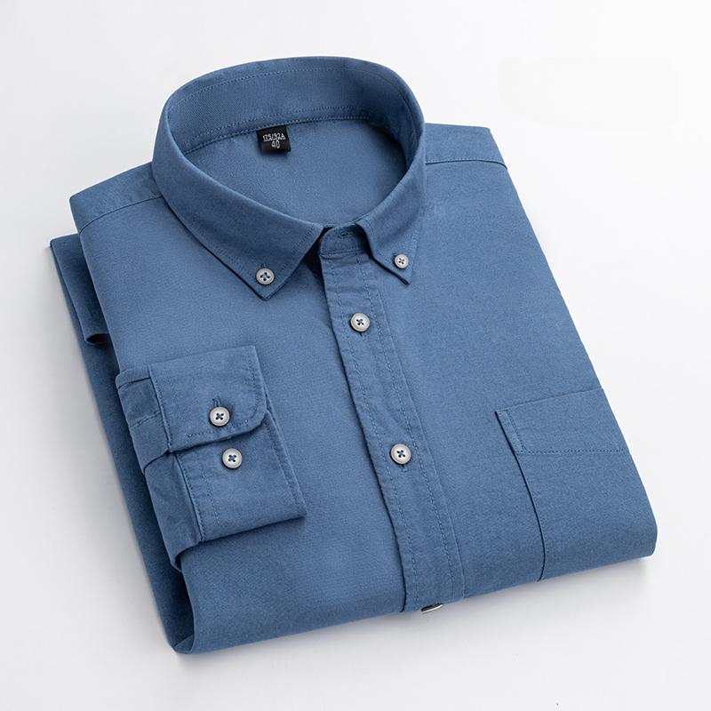 Fashion 100%cotton Casual long-sleeve Shirts for men oxford striped plaid tops slim fit formal shirt white black office clothes
