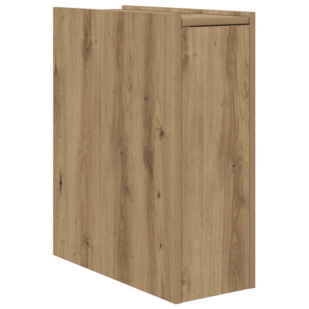 Narrow Bathroom Cabinet with Casters Artisan Oak Wood Based Material