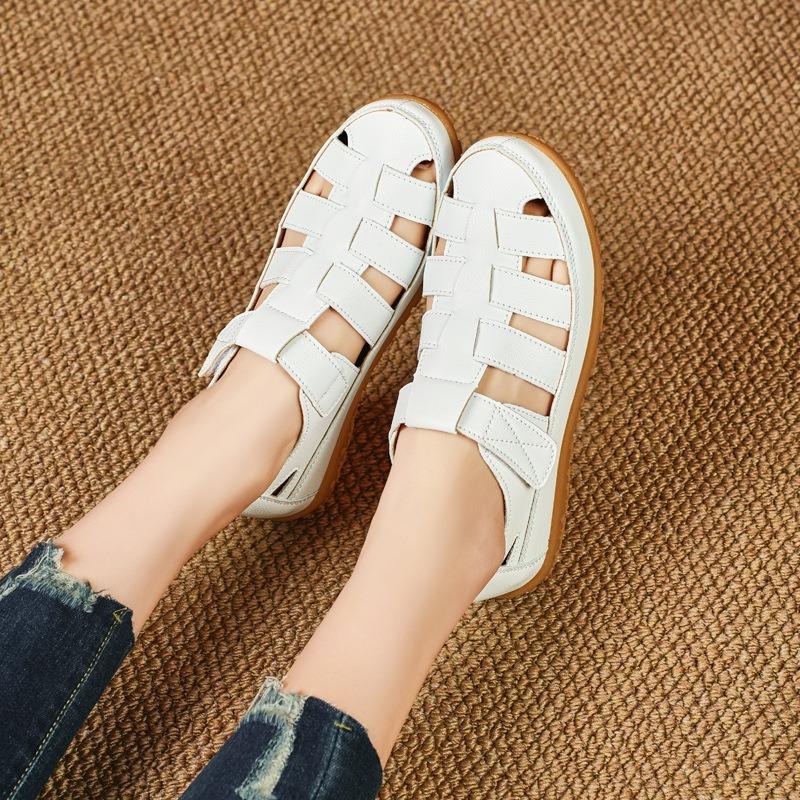 Large Size Sandals Spring Hollow Out Pit Hole Women's Shoes Thick Bottom Waterproof Mom Shoes Flat Bottom Beach Sandals