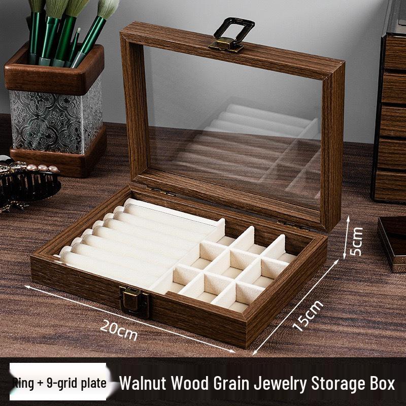 Exquisite Walnut Jewelry Box with Anti-Oxidation for Rings, Bracelets, Necklaces, and Earrings
