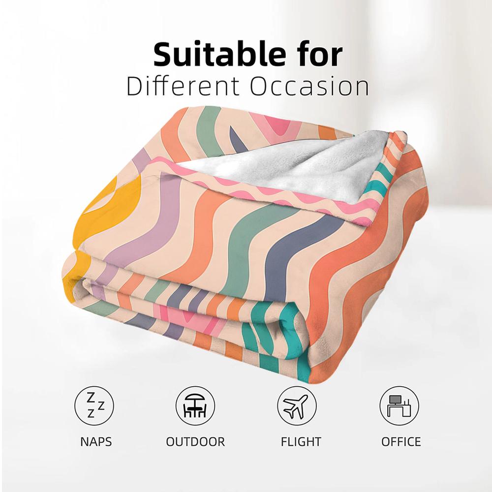 Rainbow Wave Heart Cartoon Anime Print Flannel Blanket Soft Warm Throw For Kids Bedroom Sofa Bed Christmas Office Car