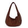 Casual Y2K Suede Shoulder Bags for Women Rivet Design Cool Girls Crossbody Bag Purse Versatile Female Underarm Hobos Handbags