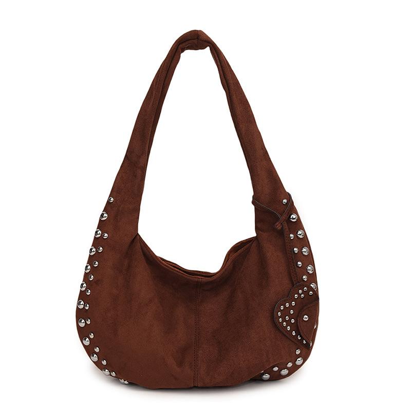 Casual Y2K Suede Shoulder Bags for Women Rivet Design Cool Girls Crossbody Bag Purse Versatile Female Underarm Hobos Handbags