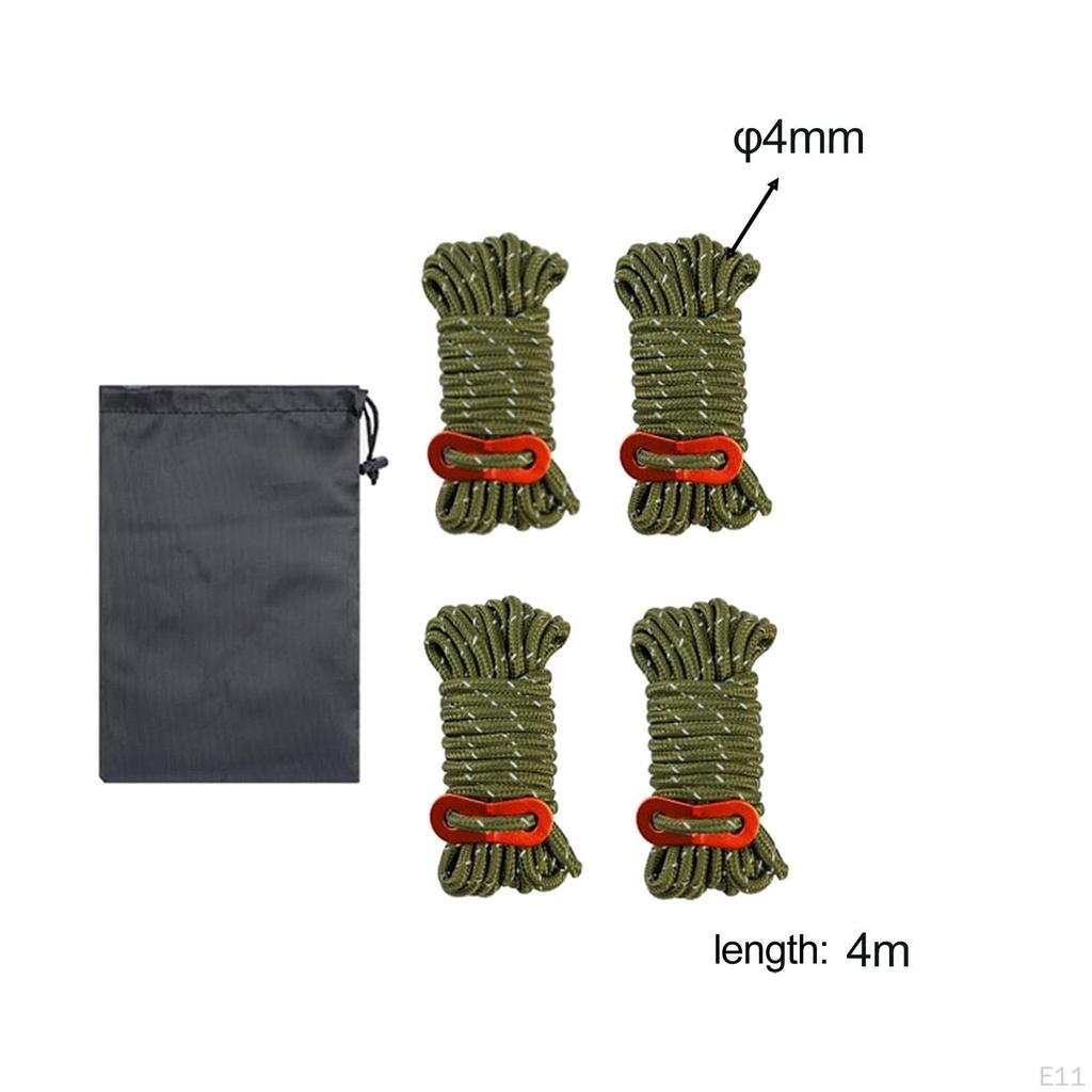 4 Pieces Reflective Guy Lines Climbing Ropes Heavy Duty with Storage Bag Camp Tent Cords for