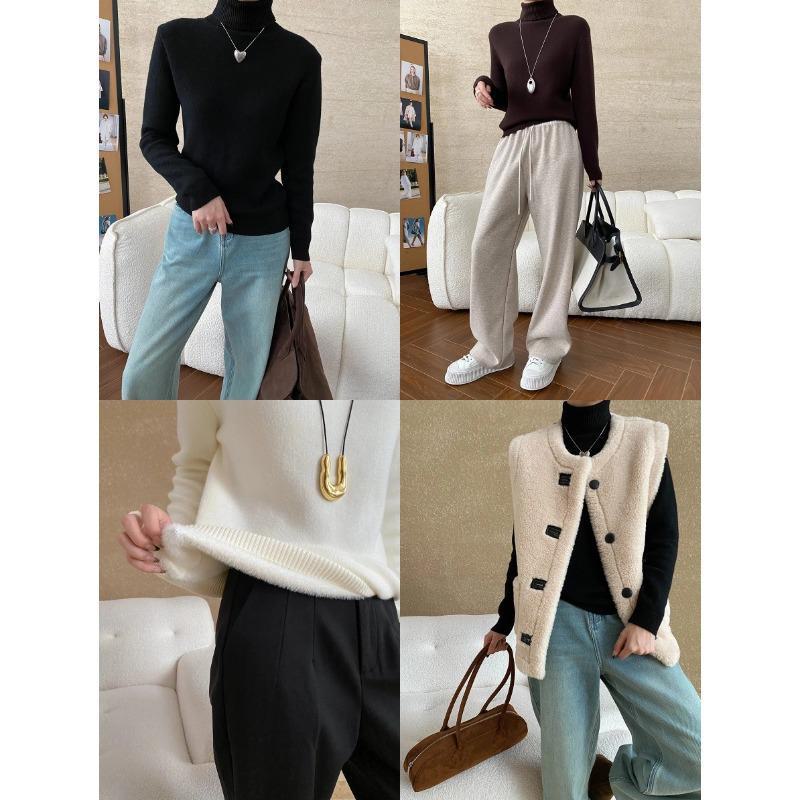 Sinan Tykk Fløyel Ensfarget Høyhals Strikket Genser for Høst/Vinter (SN6750)