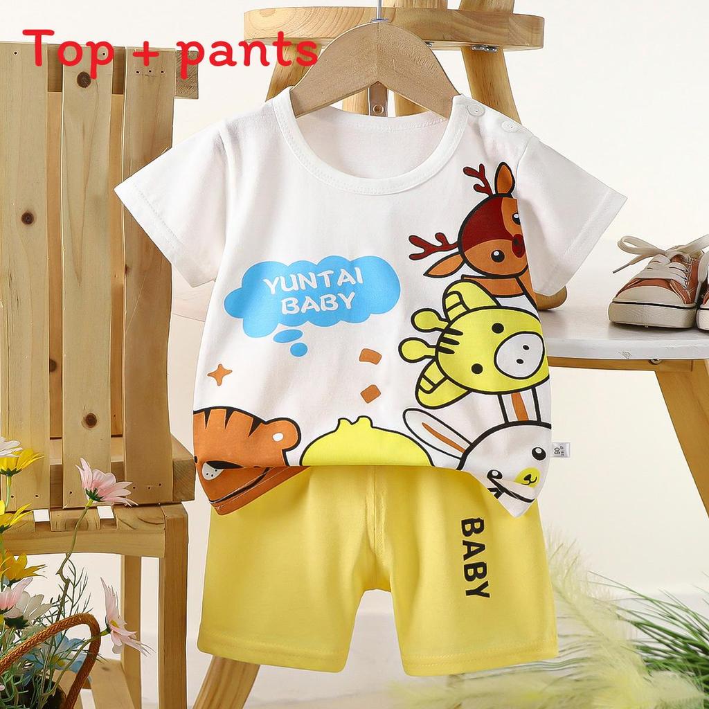 Summer Kids Toddler Short Sleeve Shorts Set With Cartoon Patterns For Boys And Girls