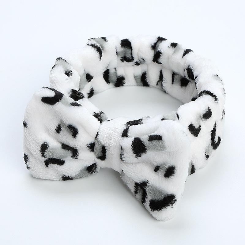 

Леопардовий принт Кораловий оксамитовий пов язок для волосся Плюшева пов язка з бантом Симпатичні однотонні жіночі аксесуари для волосся для миття обличчя 01# white leopard print