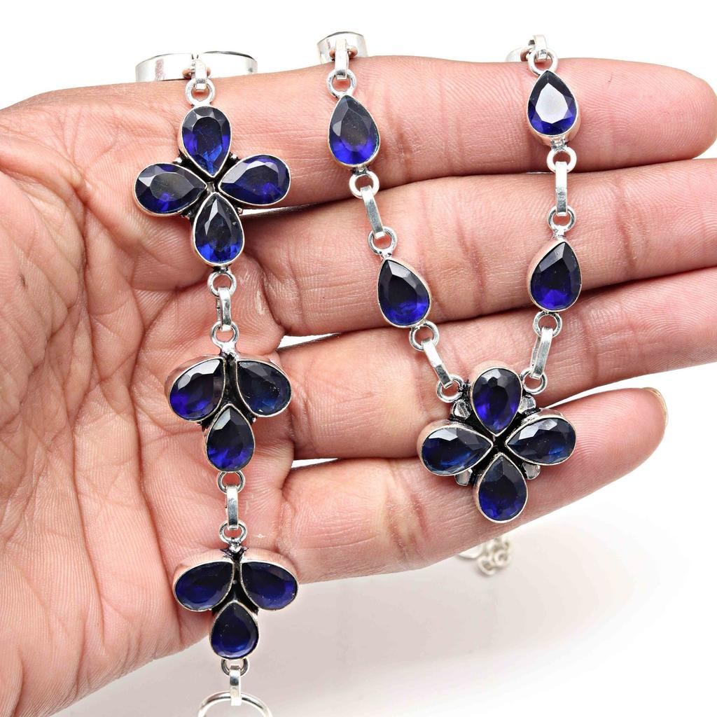 Tanzanite Quartz Gemstone Women's Unisex Jewelry Necklace Set 18-20''