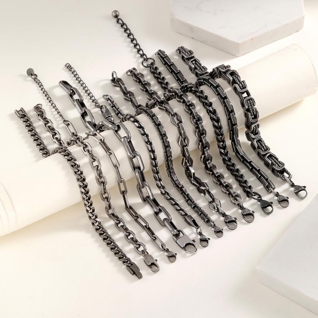 Retro Chain Bracelets for Men Boys,,Vintage Antique Stainless Steel Link Wristband,Classic Punk Zircon Gifts