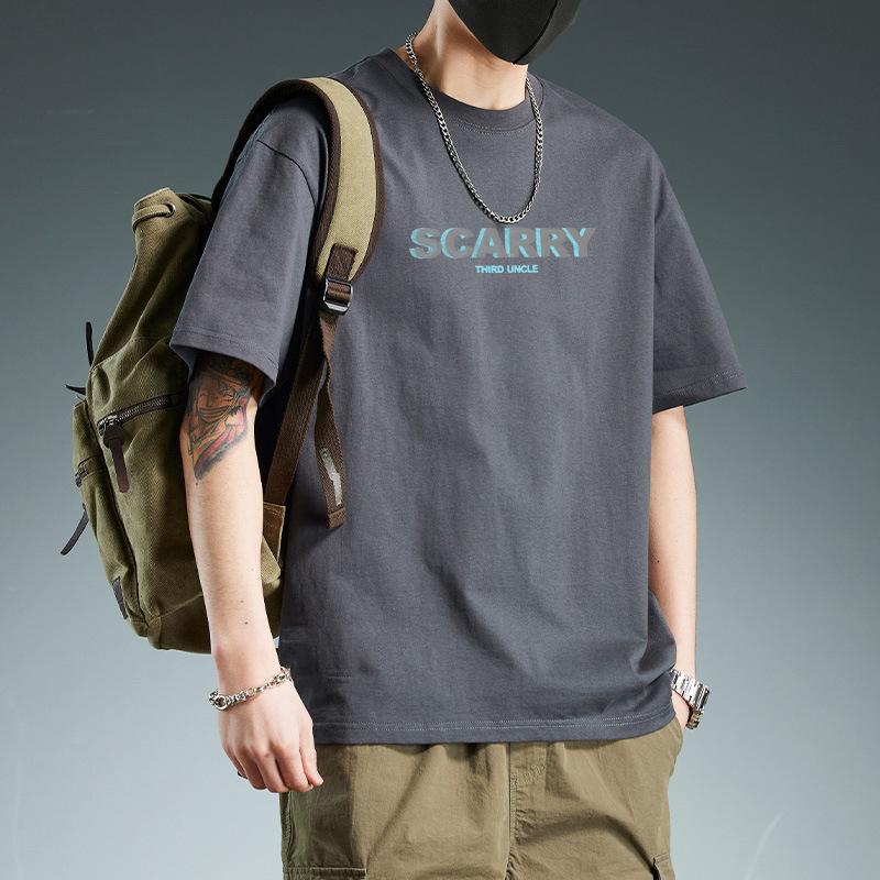 

T-shirt Men s Summer Japanese Loose Cotton Letter Printed T-shirt Weighing 200g New Casual Short Sleeved Trend 3XL