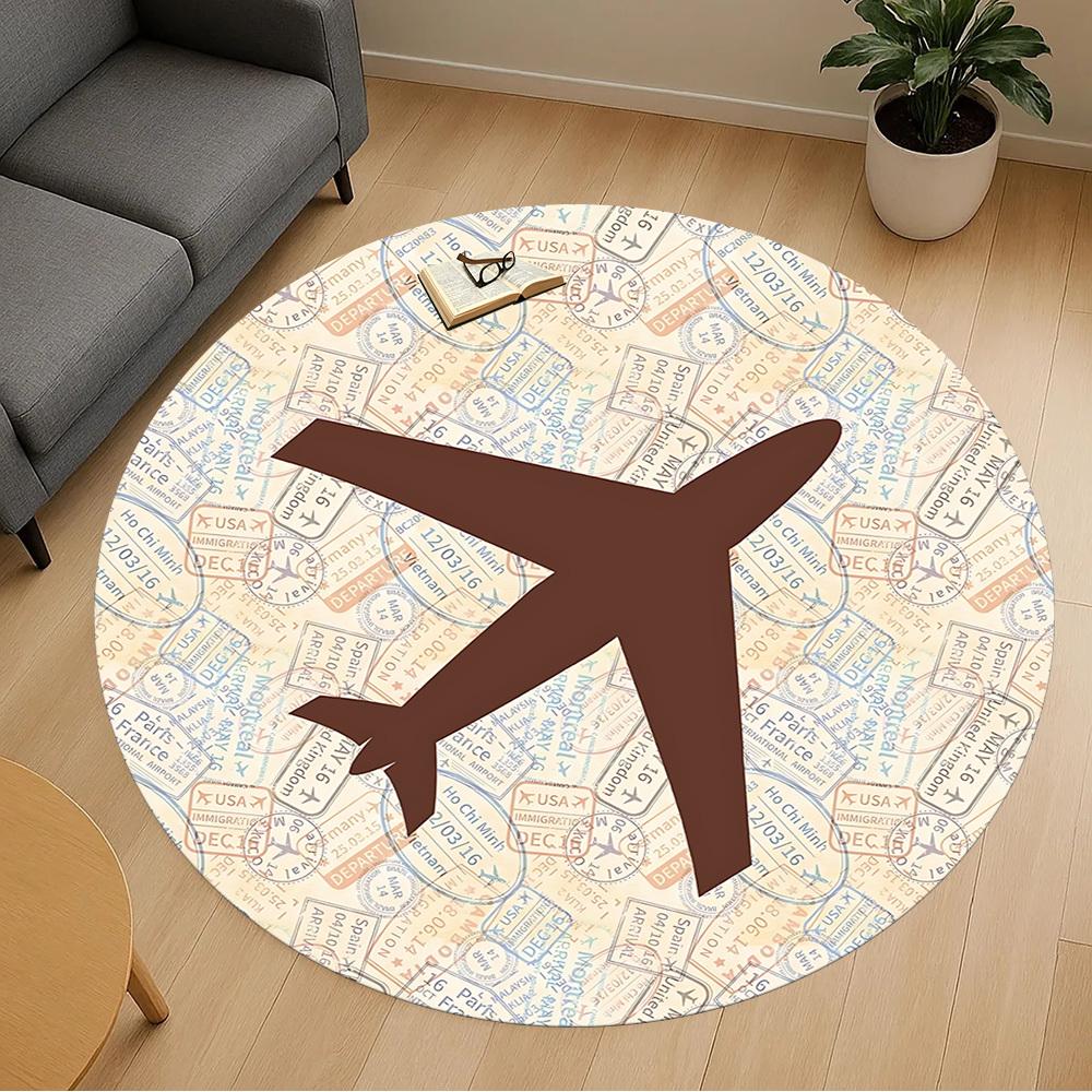1pc travel stamps Round Chair mat Area Rug - Non-Slip, Floor Mat for Office, Bedroom, and Indoor Decor c1125400
