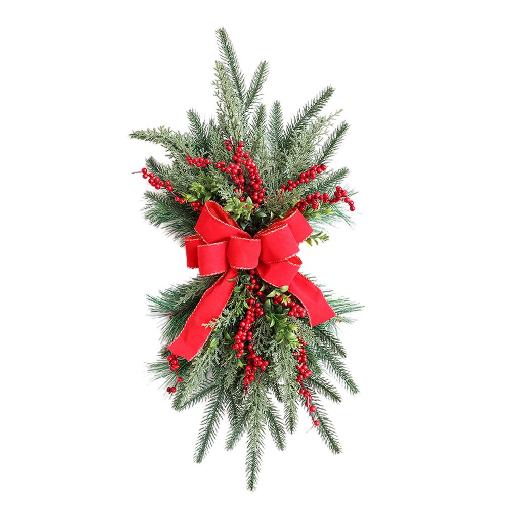 Christmas Stair Wreath with Pinecones Bowknot Hanging Stairs Garlands for Front Door Decoration Winter Wreath Party Gift