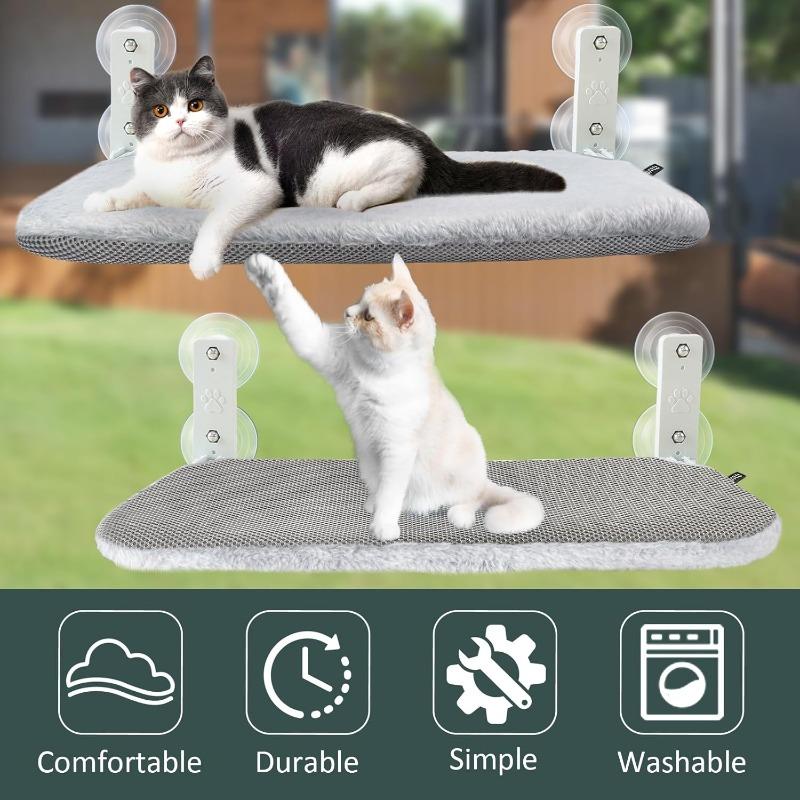 Cordless Window Wall Cat Hammock with 4 Strong Suction Cups, Metal Frame and Flip Cover, Indoor Cat Foldable Four Season Cat Bed