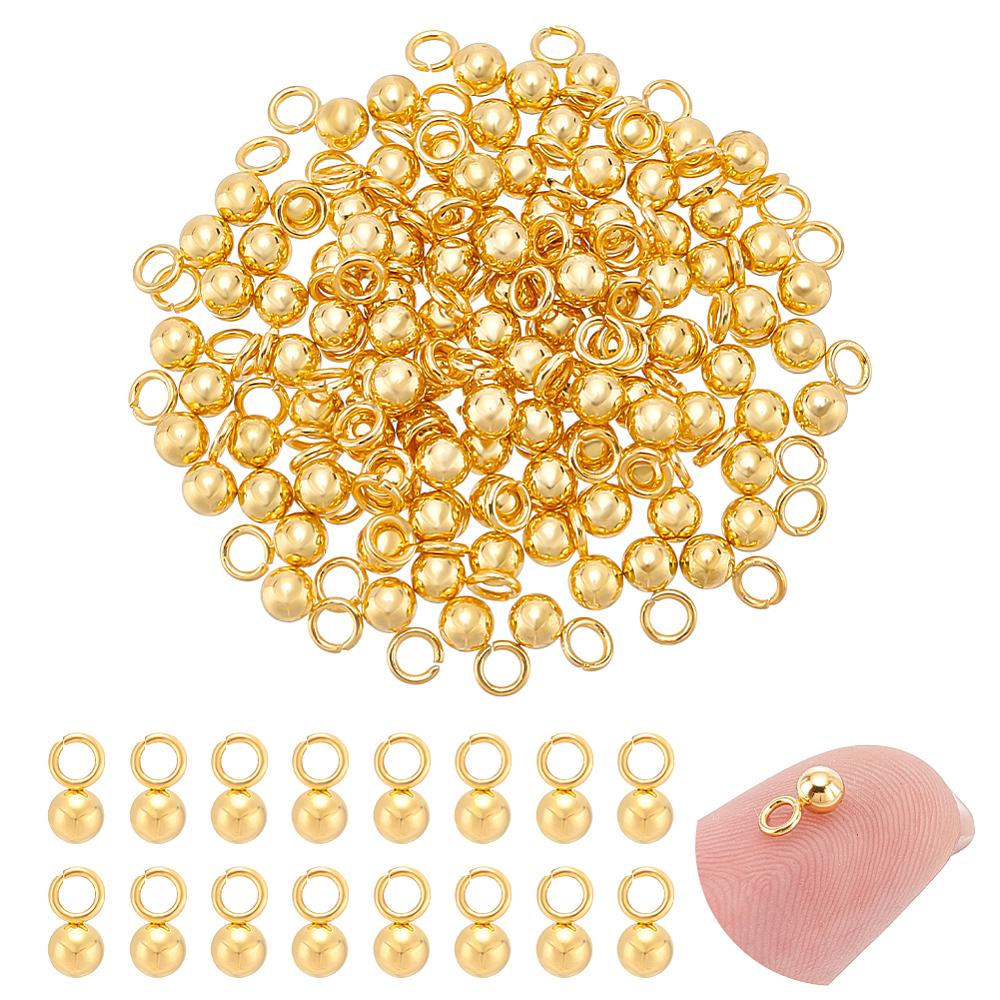 100Pcs 201 Stainless Steel Charms Ball Charm Real 18K Gold Plated 6x3mm Hole:1.60mm