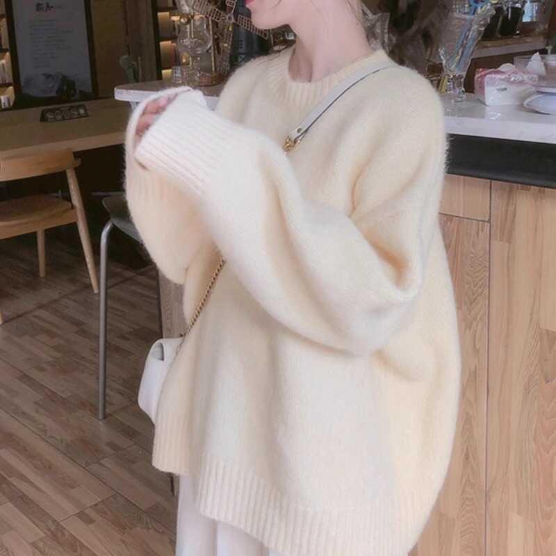 Dámský mohérový svetr - Měkký, volný, střih pro drobnou postavu, silný úplet na podzim/zimu 2025