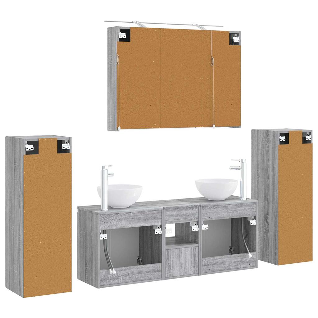 6 Piece Bathroom Furniture Set Gray Sonoma Engineered Wood and Glass