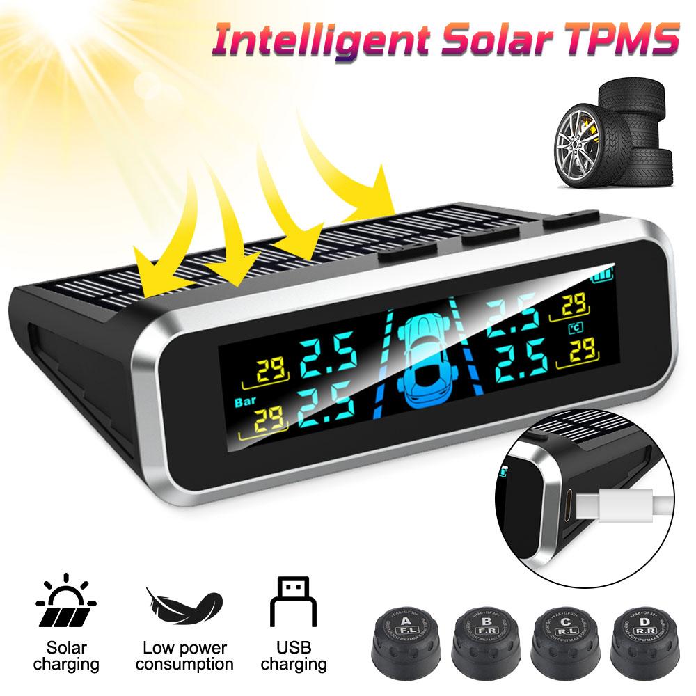 Auto Security Alarm Systems USB / Solar TPMS Digital LCD Display Tyre Temperature Monitor 0-6.0Bar Car Tire Pressure Monitoring System