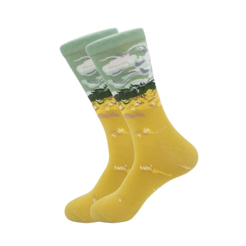1 pair of European and American trendy socks with personalized street fashion oil painting series socks