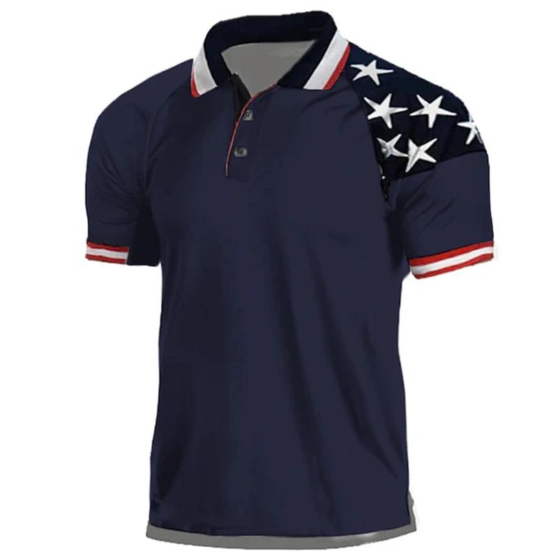 Patriotic American Flag Print Polo Shirt, Casual Short Sleeve Top