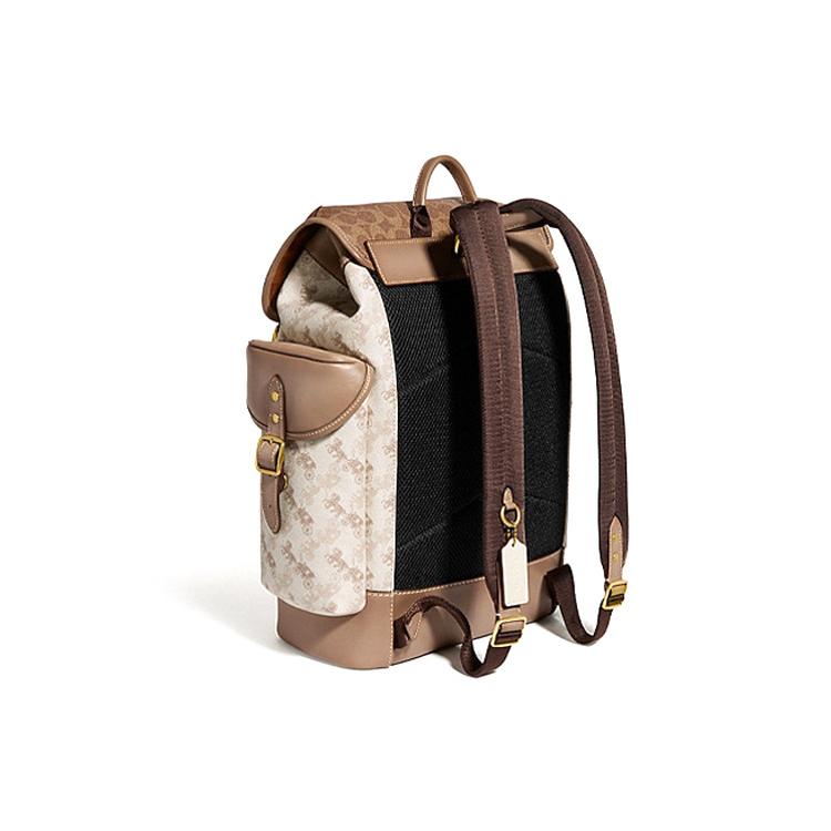 New COACH Leather Backpack Large Men's Beige & Brown C3802-OLSMR