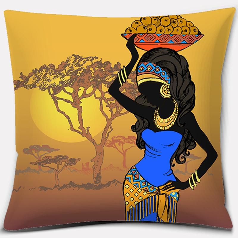 Home Decor Pillowcase Ethnic African Women Polyester  Car Sofa Cushion Cover   45x45cm
