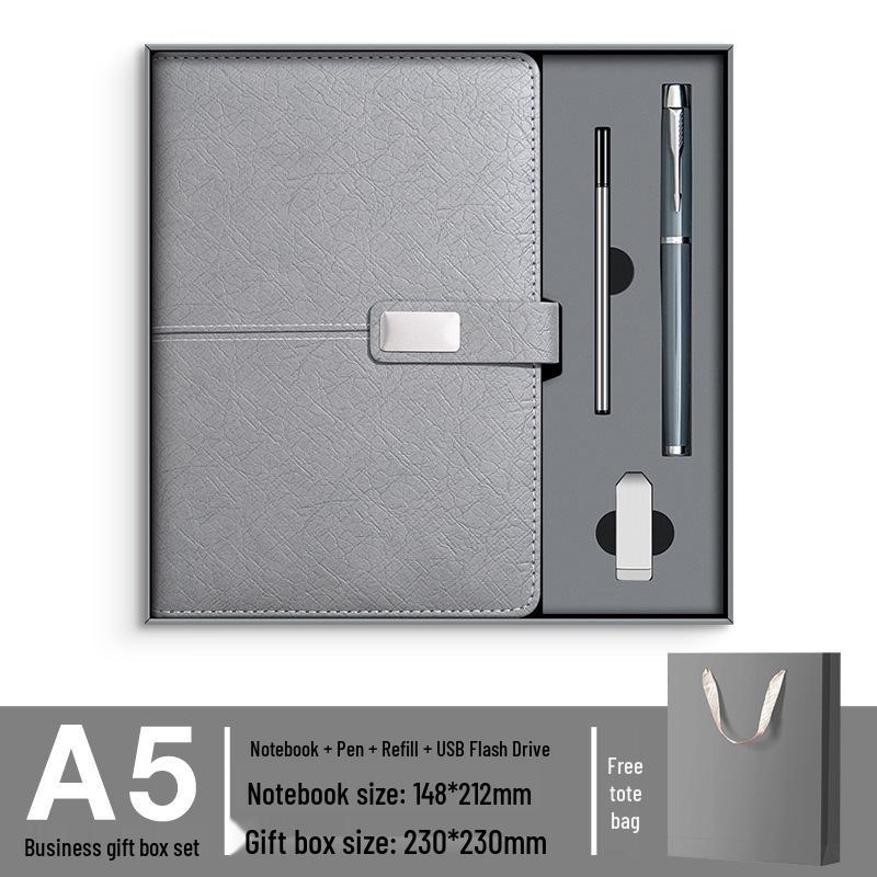 A5 Premium Geschenkset: Personalisierter Geschäftsnotizblock/Besprechungsprotokollant mit individuellem Logo.