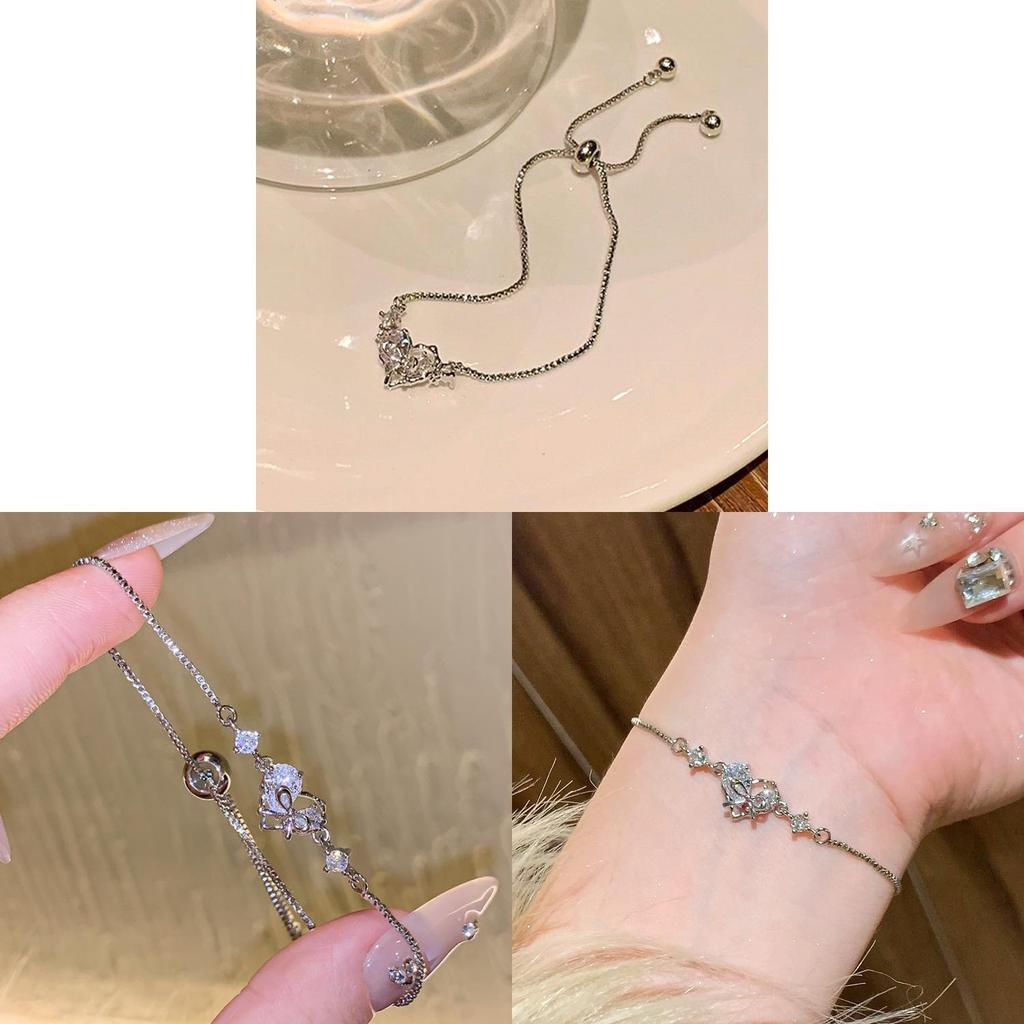 Korean Style Zircon Heart Shape Hand Chain With Adjustable Length For Women