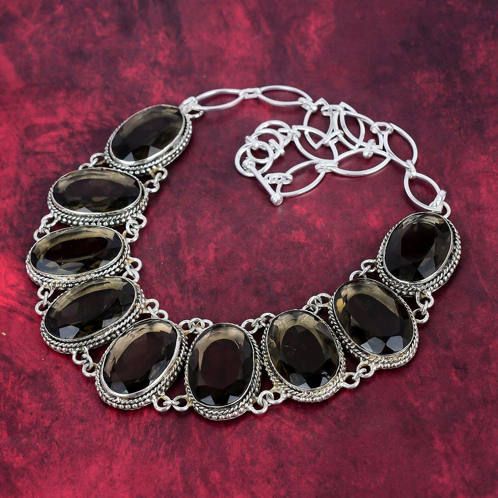 Smoky Topaz Necklace 925 Solid Sterling Silver Adjustable Chain Necklace Gift For Women, Handmade Gemstone Jewelry Necklace