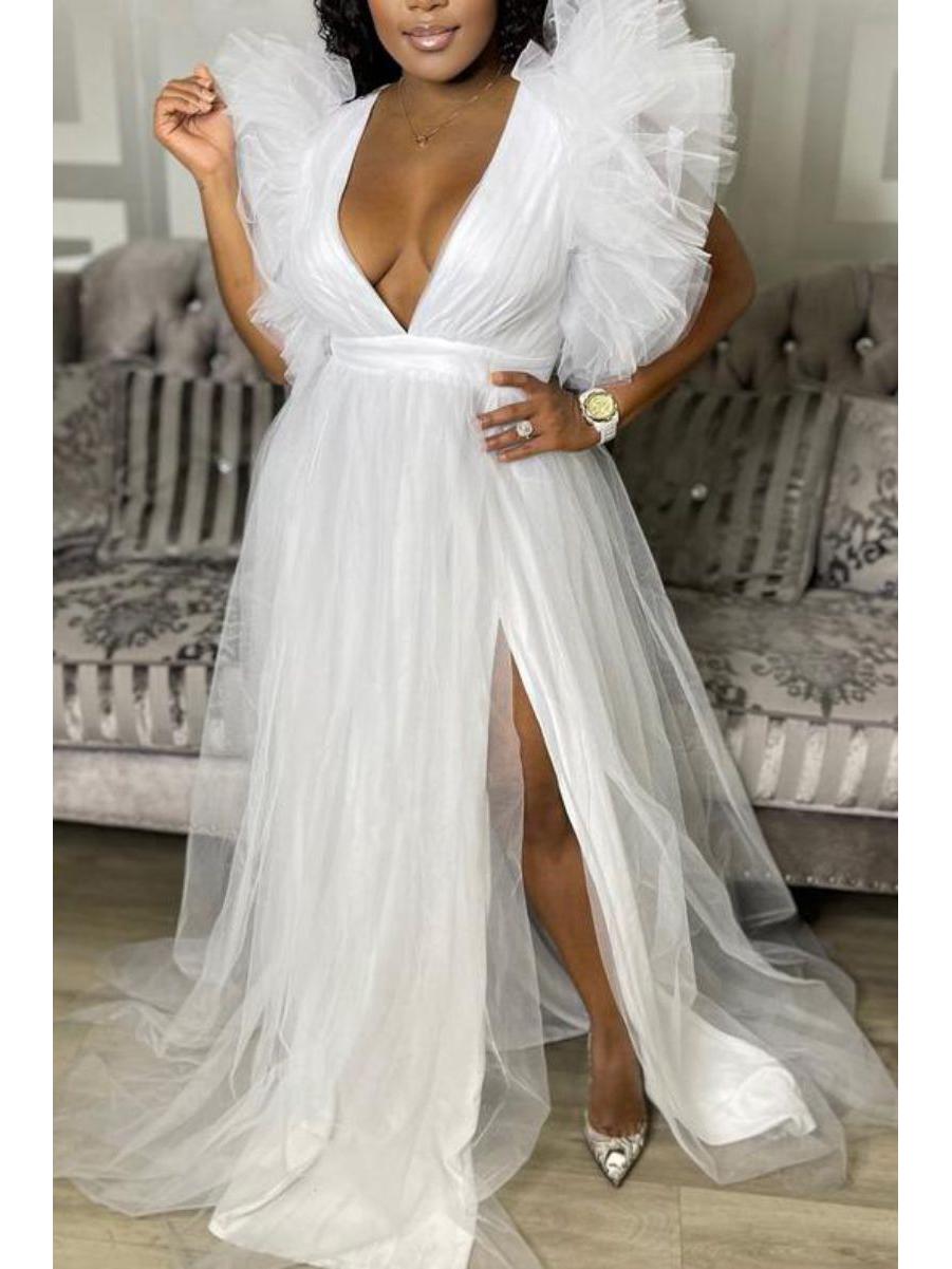 

Свободное платье-трапеция в европейском и американском стиле из сетки, большой размер, коллекция весна-лето 2021 г. L белый