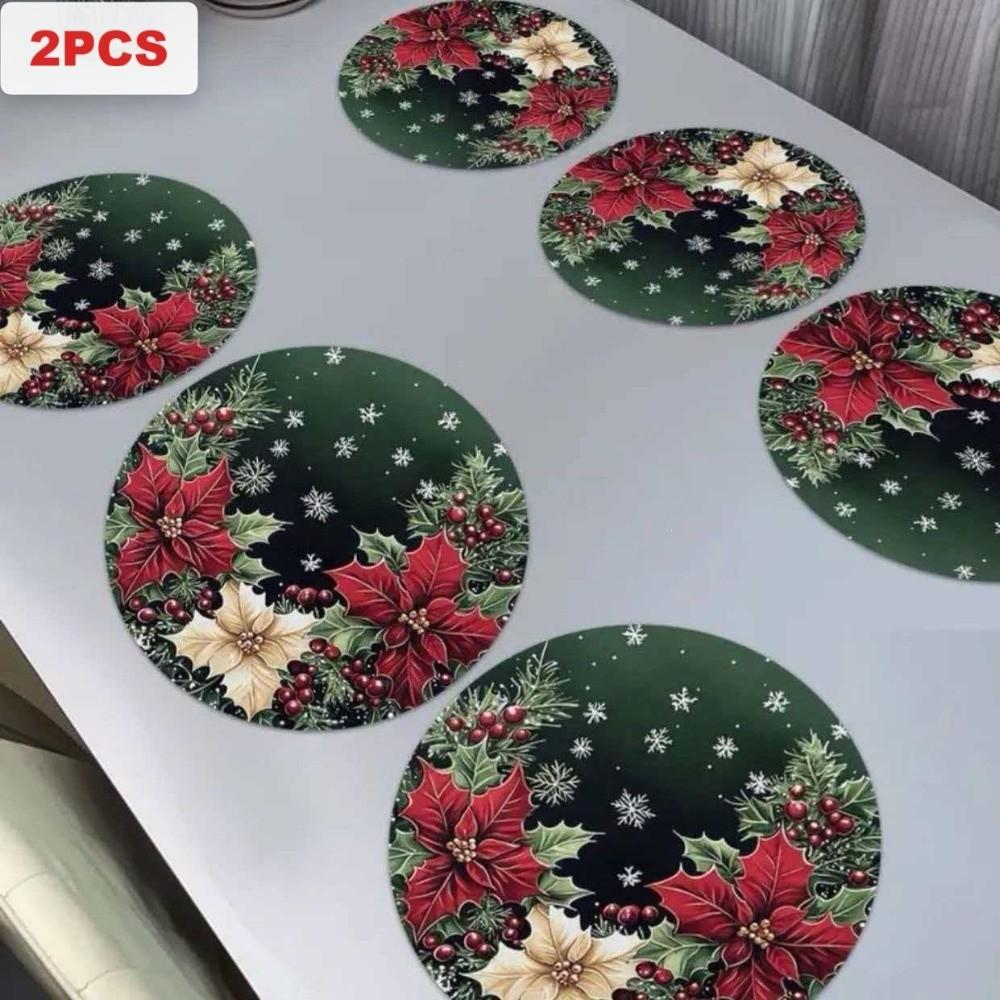 2PCS Anti-Slip Christmas Round Placemat Heat Resistant Christmas Dining Mat  Christmas Decor