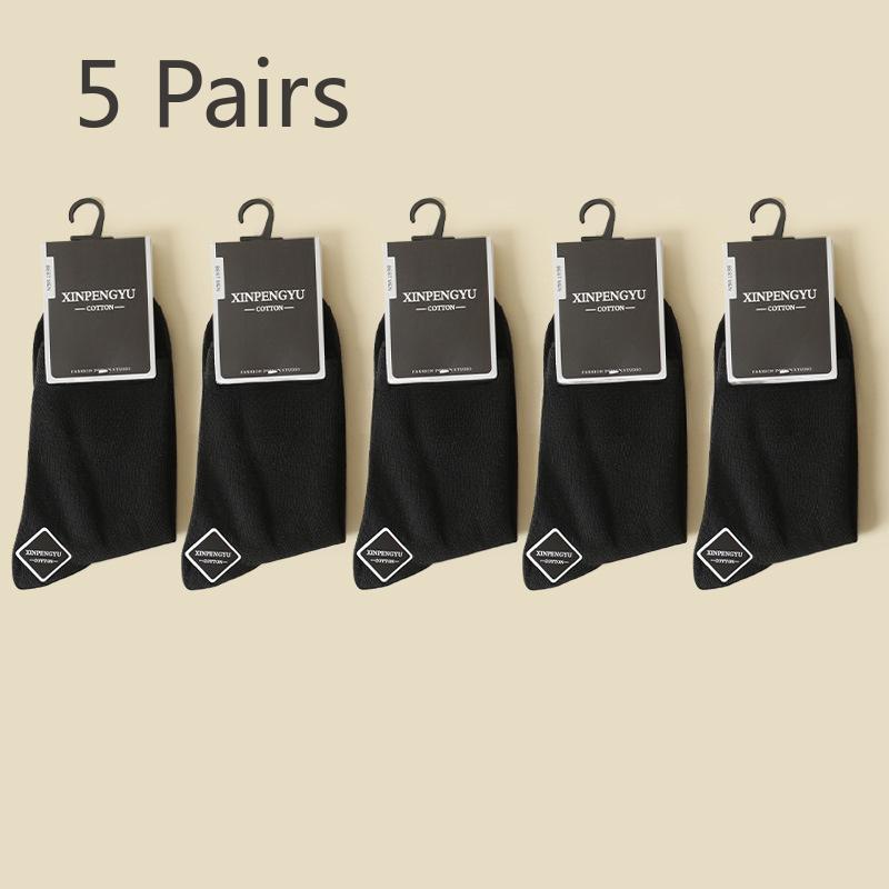 

5 пар мужских весенне-осенних повседневных мягких однотонных деловых носков-трубок, впитывающих пот, дезодорирующих, дышащих 5 Pairs чёрный