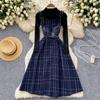 Fall Winter Women Sweater Dress Set Casual Knitted Pullover Tops + Plaid Tweed Dress 2 Piece Outfits Female With Belt