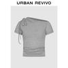 UR Women's Ruched Asymmetrical Shoulder Tie T-Shirt