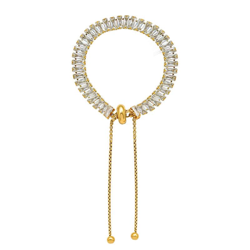 French Gypsy Full Diamond Zircon Design Titanium Steel 18K Real Gold Necklace Pull-Up Bracelet Jewelry Set