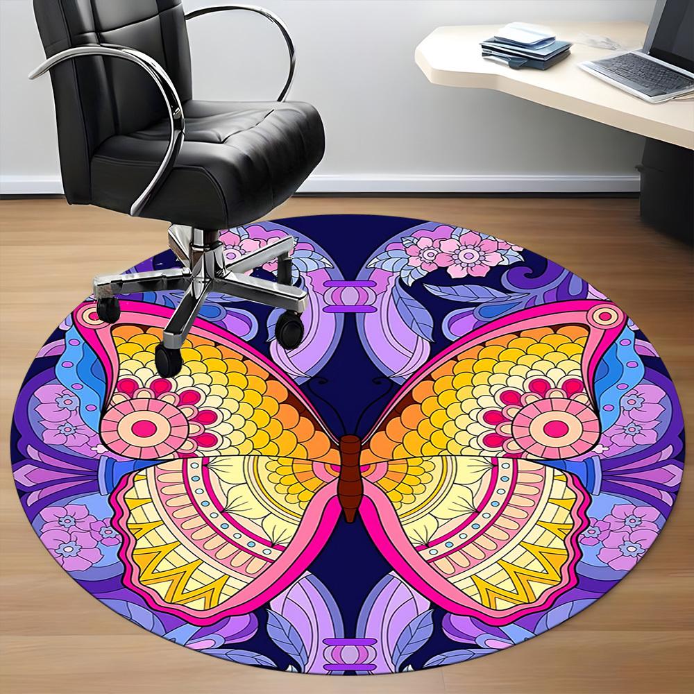 1PC Butterfly Mandala Office Round Rug, Non Slip, Soft and Durable Office Rug for Interior Decoration, Perfect for Office