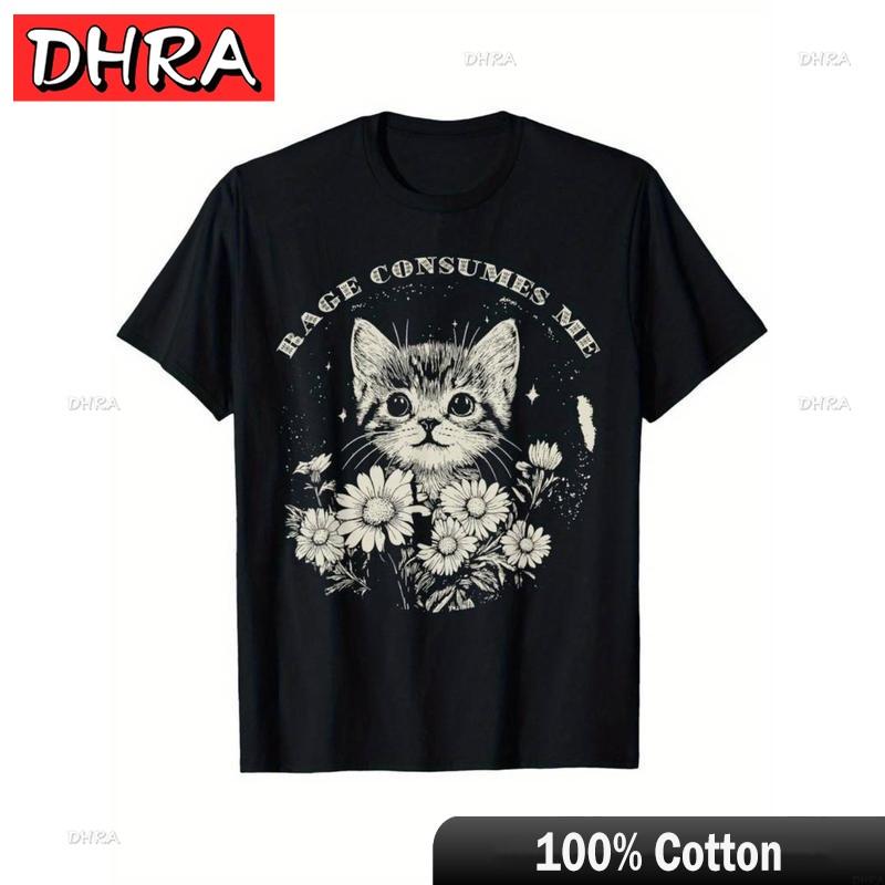 100 Cotton Summer T Shirts Funny Cat TShirt Soft Cotton Funny Cat Graphic T with Creative Harajuku T Shirt Casual Top S