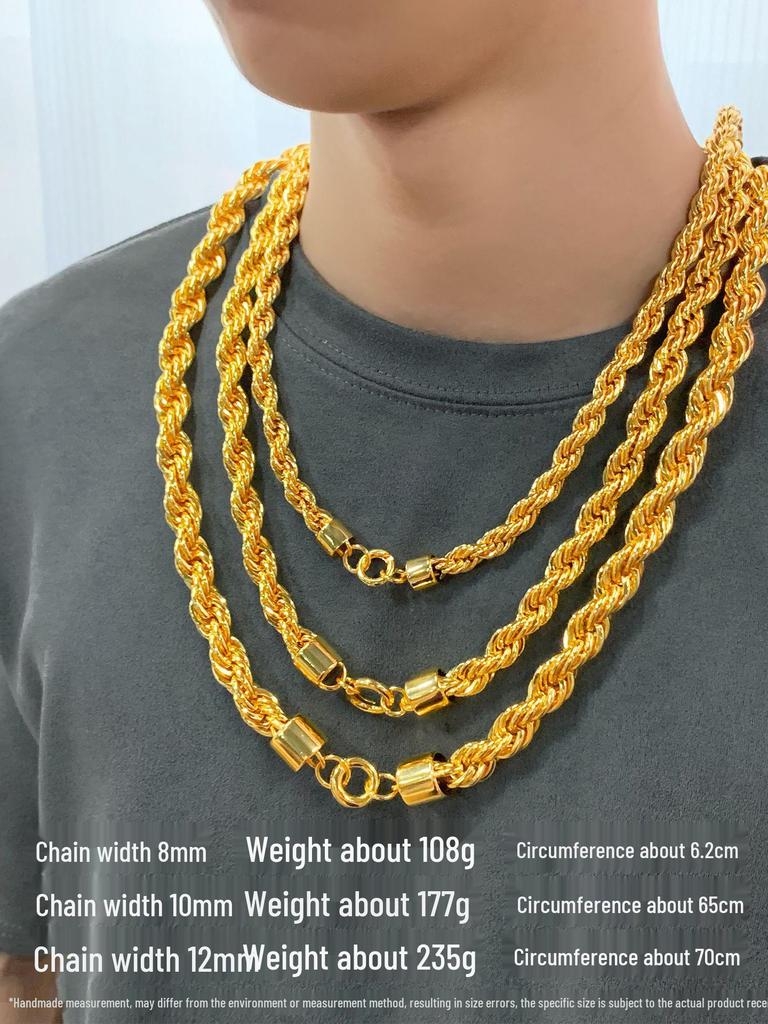 10mm Sand Gold Twisted Dragon Bone Necklace, Men's Fashion Clavicle Chain, Gold-Plated Jewelry