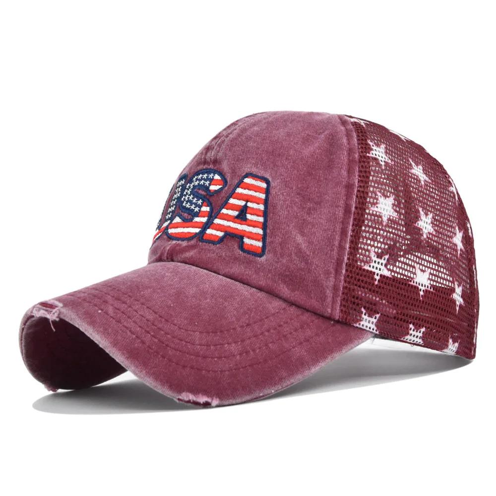 New Embroidered Usa Flag Baseball Hat Men Cotton Adjustable Breathable Mesh Cap Women Hip Hop Snapback Caps Outdoor Dad Hats