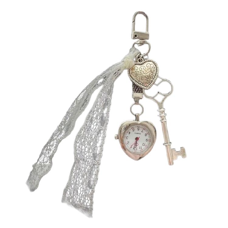 Romance Heart Pocket Watch Charm Keychain Portable Sturdy Alloy Gift for Her