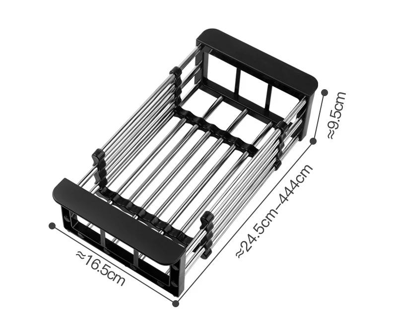 Stainless Steel Retractable Kitchen Sink Drain Storage Rack Bowls Dish Drying Holder Vegetables Fruits Cleaning Drain Basket