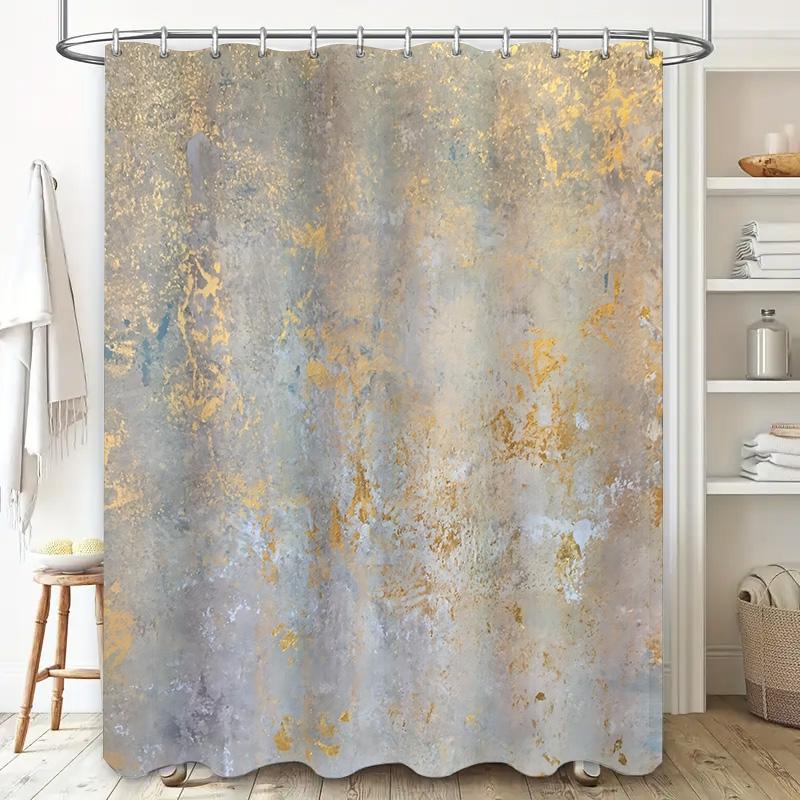 Luxurious Abstract Art Shower Curtain Golden Patchwork Texture Elegant And Stylish Waterproof Shower Curtain Exquisite Homedecor
