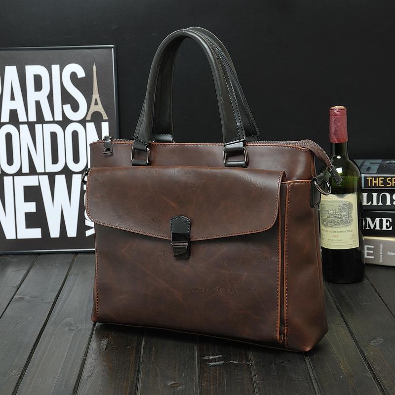 Men Briefcase Crazy Horse Leather Portable Briefcase Men's Business Trip Lightweight Handbag Retro PU Leather Business Computer Bag Men's Portable