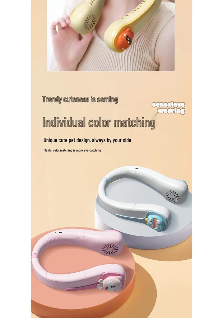 2026 Trendy Bladeless Neck Fan - Cute, Rechargeable, Up & Down Wind for Girls