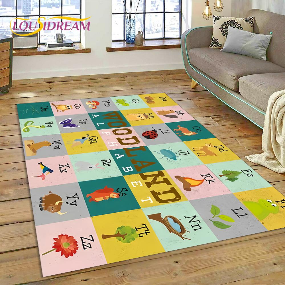 ABC Alphabet Kinder Krabbeln Frühe Bildung Cartoon Kinder Spielzimmer Bereichsteppich, Teppich für Wohnzimmer Schlafzimmer Sofa, Rutschfeste Matte