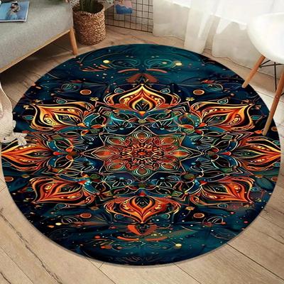 Alfombra Redonda con Patrón de Mandala Estilo Étnico Bohemio Alfombra de Color Vibrante Antideslizante Alfombra de Área Grande para Decoración de Sala de Estar Dormitorio