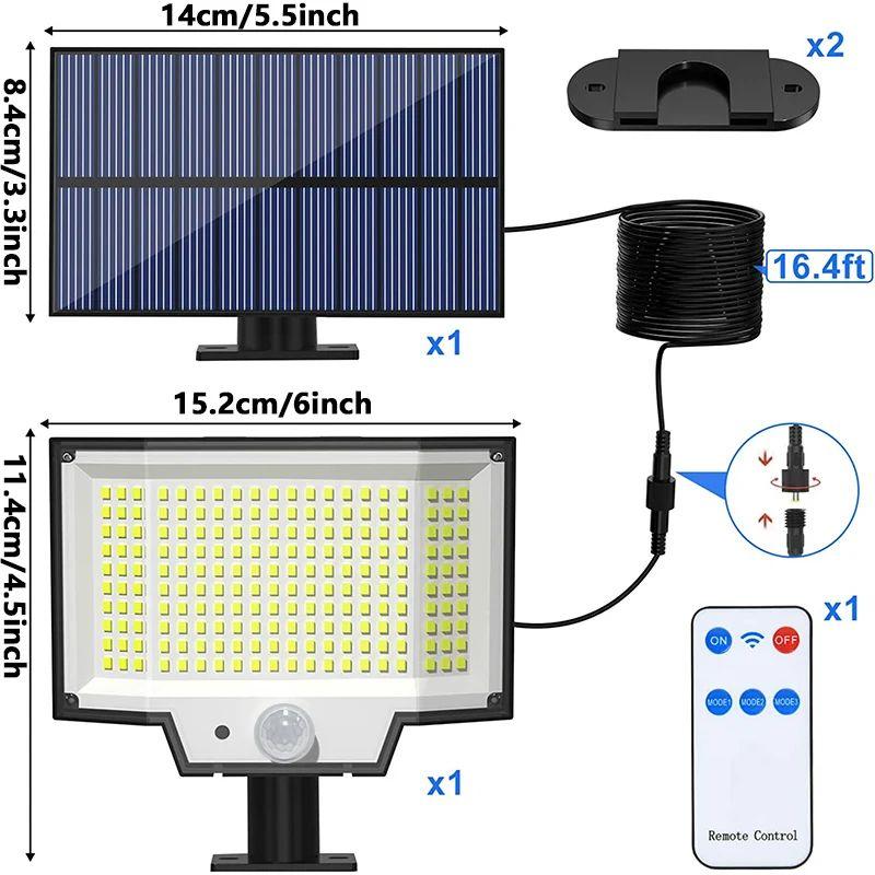 228LED Solar Street Lights Outdoor Waterproof with PIR Motion Sensor Wall Lamp 3 Lighting Mode Garden Patio Solar Powered Light
