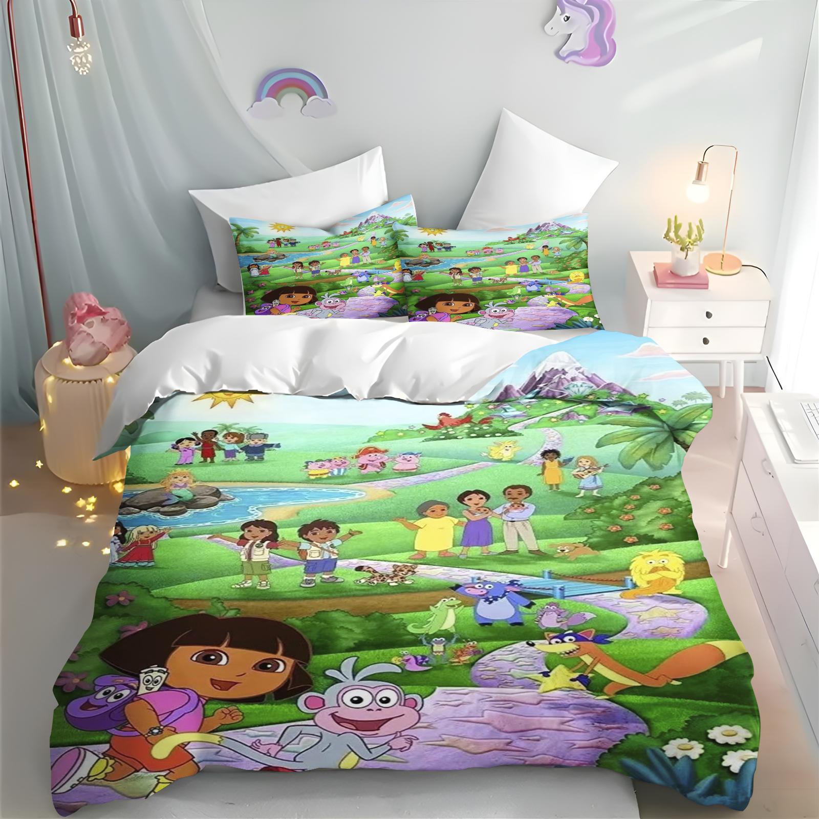 

Cartoon Bed Linen Quilt Cover Adventure Girl Festival Gift Duvet Comforter Warmth Children s Dora Girls Bedroom Bedding 135x200cm